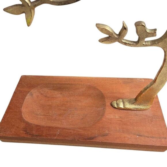 Jewelry Tree On Wood Dish Stand Gold Painted Metal 12H x 10L x 5D - Picture 6 of 7